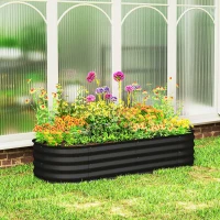 Outsunny 4.9' x 2' x 1' Large Outdoor Planter Box, Galvanized Raised Garden Bed with Metal Plant Stake, Black(m-8)