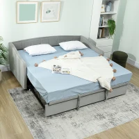 HOMCOM Upholstered Twin Size Trundle Bed, Velvet Twin to King Day Bed with Pop Up Trundle, Headboard and 2 Pockets, Light Grey(m-1)