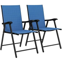 Outsunny Folding Patio Chairs Set of 2, High Back Outdoor Dining Chairs with Breathable Mesh Seat for Lawn, Deck, Blue(m-13)