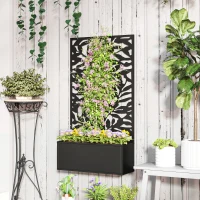 Outsunny Raised Garden Bed with Trellis, Outdoor Privacy Screen with Planter Box, 24" x 9.1" x 44.5", Black(m-8)