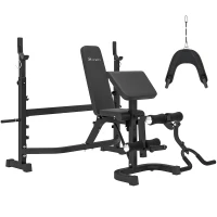 Soozier Weight Bench Stand with Squat Rack, Adjustable Olympic Bench, Multifunctional Arm Curl Pad, Leg Extension, Grey(m-2)