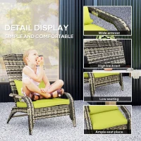 Outsunny Patio Wicker Adirondack Chair, Outdoor PE Rattan Fire Pit Chair, Muskoka Chair w/ Soft Cushions, Tall Curved Backrest and Comfortable Armrests for Deck Garden, Green(m-5)