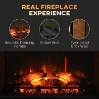 HOMCOM 27" Electric Fireplace Insert, Retro Recessed Fireplace Heater with Realistic Log Flame, Remote Control, Adjustable Brightness, 1400W, Black(m-4)