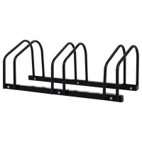 HOMCOM 3-Bike Bicycle Floor Parking Rack Cycling Storage Stand Ground Mount Garage Organizer for Indoor and Outdoor Use Black(m-2)