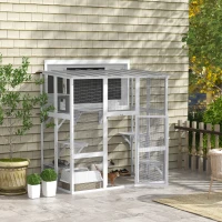 PawHut Catio Outdoor Cat Enclosure, Window Box Wooden Cat House with Bridge Platforms, White(m-2)