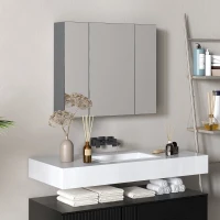 kleankin 28" x 24" Wall Mounted Bathroom Cabinet with Mirror, Bathroom Medicine Cabinet with 3 Doors Adjustable Shelves, Grey(m-8)