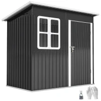 Outsunny 7' x 4' Galvanised Steel Outdoor Storage Shed, Garden Shed with Window, Lockable Wide Door and Air Vents, Dark Grey(m-9)