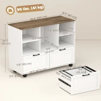 HOMCOM Lateral Mobile Filing Cabinet, 2 Drawer File Cabinet with Wheels, Adjustable Hanging Bars, Walnut and White(m-3)