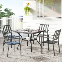 Outsunny Outdoor Dining Table for 4, Square Patio Table with Umbrella Hole, Shelf, Faux Wood Top for Garden, Backyard, Grey(m-8)