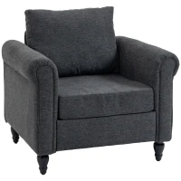 HOMCOM Vintage Armchair, Upholstered Accent Chair with Rolled Arms, Gourd-Shaped Rubber Wood Legs, Dark Grey(m-9)