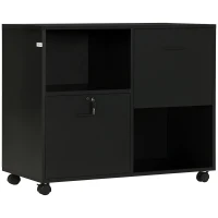 Vinsetto Mobile Printer Stand, Lateral File Cabinet with Lock, Filing Cabinet with Hanging Bars for Letter, A4 Size, Black(m-9)
