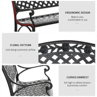 Outsunny Outdoor Garden Bench, 40" Patio Bench with Aluminum Frame and Armrests, 2-Person Patio Loveseat with Floral Pattern for Park, Porch, Yard, Lawn, 485 LBS Capacity(m-5)