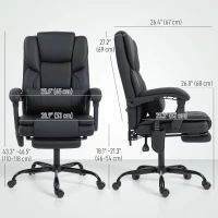 HOMCOM Office Chair with Massage, Pet-Friendly Faux Leather Reclining Desk Chair with Lumbar Support, Footrest, Black(m-3)