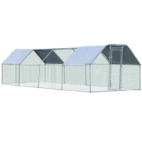 PawHut Large Chicken Coop Metal Chicken Run for Chickens with Waterproof and Anti-UV Cover, Flat Shaped Walk in Fence Cage Hen House for Outdoor and Yard Farm Use, 1.26" Dia, 9' x 24.9' x 6.5'(m-16)