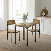 HOMCOM Dining Table Set for 2, 3 Piece Kitchen Table and Chairs with Metal Legs for Small Spaces, Rustic Brown(m-8)