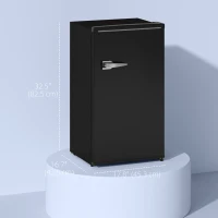 HOMCOM Retro Mini Fridge, 3.1 Cu. Ft Single Door Compact Refrigerator with Adjustable Thermostat, 2 Glass Shelves, Black(m-3)