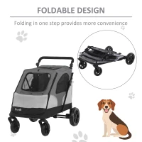 PawHut Pet Stroller Foldable Dog Cat Carriage with Adjustable Handlebar Rear Door EVA Wheel Brake Storage Bag Mesh Window Safety Leash Grey(m-7)