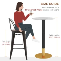 HOMCOM High Top Bar Table, Modern Round Dining Table with Faux-marbled Top and Gold Base, Bistro Table for 2 People, White(m-7)