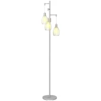 HOMCOM Industrial Floor Lamp with 3 Hanging Wire Lampshades, Dimmable Standing Lamp for Living Room, Silver(m-2)