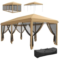 Outsunny 10' x 20' Pop Up Canopy Tent Gazebo with Removable Mesh Sidewall Netting, Carry Bag for Backyard Patio Outdoor, Beige(m-9)