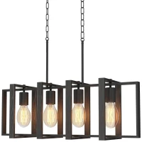 HOMCOM Farmhouse Kitchen Island Lighting, Linear Pendant Light with 4 Rotatable Frames and Adjustable Height, Black(m-9)