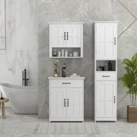 kleankin 3-Piece Bathroom Furniture Set, Modern Bathroom Storage Cabinet with Drawers and Shelves, Tall and Small Floor Cabinets, Wall-mounted Medicine Cabinet, White(m-1)