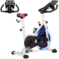 Soozier Adjustable Upright Stationary Exercise Bike w/ LCD Display, Indoor Cycling Bike for Home w/ Adjustable Resistance, White(m-2)