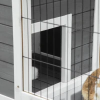 PawHut 36" Rabbit Hutch Bunny Cage Small Animal House with Weatherproof Roof Romevable Tray and Enclosed Run Gray and White(m-9)