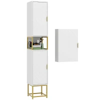 kleankin 2-Piece Bathroom Storage Cabinet Set, Bathroom Cabinets with Adjustable Shelves, Free Standing, Wall-Mounted, White(m-9)