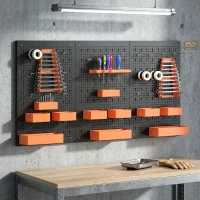 HOMCOM 33 Piece Metal Pegboard Panels, Peg Board with 16 Hooks, Bins and Racks, Black and Orange(m-1)
