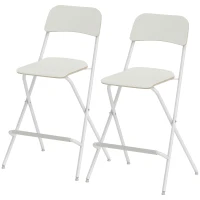 HOMCOM Folding Bar Stools Set of 2, Counter Height Foldable Stool with Wooden Effect Seat and Steel Frame for Kitchen, White(m-2)