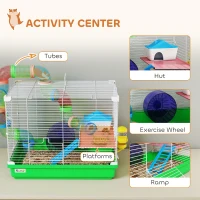PawHut 18"L Hamster Cage, Small Animal House, 2-Level Rat Gerbil Haven with Tunnel Tube System, Green(m-4)