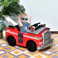 Aosom Kids Ride-On Car Fire Truck, 6V 7AH Battery Powered Fire Car with Parental Remote Control, Safety Belt, Lighting, Working Steering Wheels, Horn and Lift Ladder (Red)(m-8)