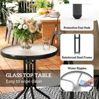 Outsunny 3 Pieces Bistro Set, Small Patio Furniture Set with Stackable Mesh Chairs, Glass Table for Garden, Light Mixed Brown(m-7)