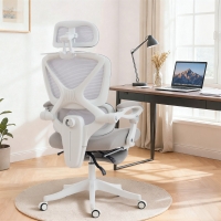 HOMCOM Mesh Desk Chair with Adjustable Headrest, Reclining Ergonomic Office Chair with Footrest, Light Grey