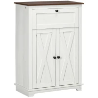 HOMCOM Farmhouse Sideboard Storage Cabinet with Doors and Drawer for Kitchen, Living room, 23.6" x 11.8" x 34.4", White(m-2)