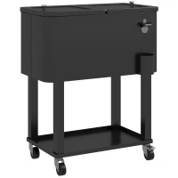 Outsunny 60 Quart Rolling Outdoor Cooler, Portable Rolling Patio Cooler Cart with Locking Wheels, Storage Shelf, Black(m-9)