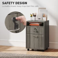 HOMCOM 24" Filing Cabinet with Open Compartment, Lockable Drawer and Wheels, Home Office Storage Cabinet, Distressed Grey(m-7)