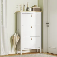 HOMCOM Narrow Shoe Cabinet with 3 Flip Drawers, Adjustable Shelves for Entryway, Holds 15-21 Pairs, White(m-9)