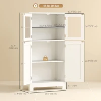 kleankin Bathroom Floor Storage Cabinet with Tempered Glass Doors and Adjustable Shelf, Kitchen Cupboard, Free Standing Organizer for Living Room Entryway, White(m-3)