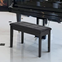 HOMCOM Classic Piano Bench Stool, PU Leather Padded Keyboard Seat with Rubber Wood Legs and Music Storage Compartment, Banded Seat, Black(m-8)