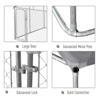 PawHut Outdoor Dog Kennel Galvanized Steel Fence with Cover Secure Lock Mesh Sidewalls for Backyard 9.8' x 9.8' x 7.7'(m-14)