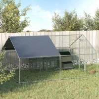 PawHut Large Chicken Coop Metal Chicken Run for Chickens with Waterproof and Anti-U Cover, Spire Shaped Walk in Fence Cage Hen House for Outdoor and Yard Farm Use, 1.26" Dia, 9.8' x 13.1' x 6.4'(m-18)