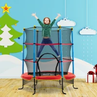 Qaba Kids Trampoline with Safety Enclosure Net and Safety Pad, Indoor Outdoor for Age 3-10 Years Old, Multi-coloured(m-1)