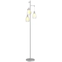 HOMCOM Industrial Floor Lamp with 3 Hanging Wire Lampshades, Dimmable Standing Lamp for Living Room, Silver(m-9)