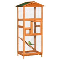 PawHut 65" Wooden Bird Cage Outdoor Aviary House for Parrot, Parakeet, with Pull Out Tray and 2 Doors, Natural(m-1)