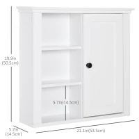 HOMCOM Bathroom Wall Cabinet, Wall Mounted Medicine Cabinet with 3 Open Shelves and Storage Cupboard for Laundry Room, White(m-3)