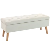 HOMCOM Storage Ottoman with Lid, Velvet Upholstered Storage Bench with Wood Legs for Living Room, Cream White(m-9)