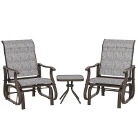 Outsunny 3PCs Gliding Rocking Chair & Bistro Tea Table Set, Grey(m-9)