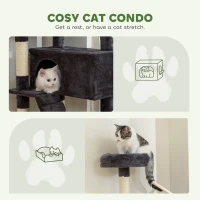 PawHut 59 Inch Large Cat Tree with Sisal Scratching Posts, Cozy Condo, Top Perch, Ladder and Interactive Balls, Dark Grey(m-5)